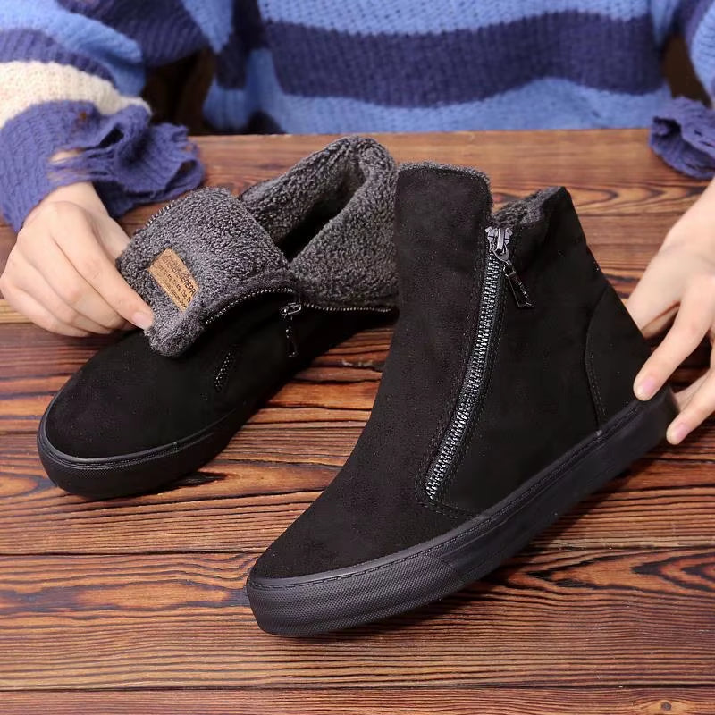 2025 Winter Snow Boots Women Winter Shoes Zip Warm Plush Cold Winter Fashion Flat Cotton Shoes Brand Ankle Botas Black D571