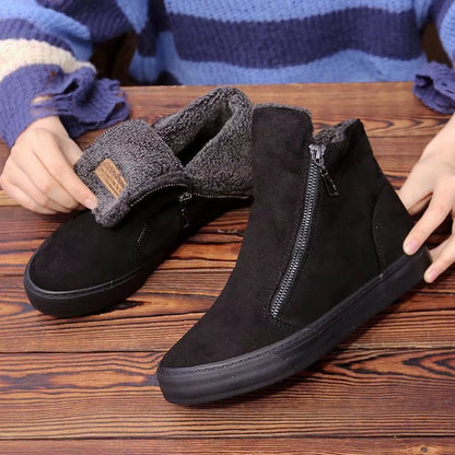 2025 Winter Snow Boots Women Winter Shoes Zip Warm Plush Cold Winter Fashion Flat Cotton Shoes Brand Ankle Botas Black D571