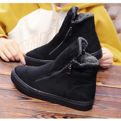 2025 Winter Snow Boots Women Winter Shoes Zip Warm Plush Cold Winter Fashion Flat Cotton Shoes Brand Ankle Botas Black D571