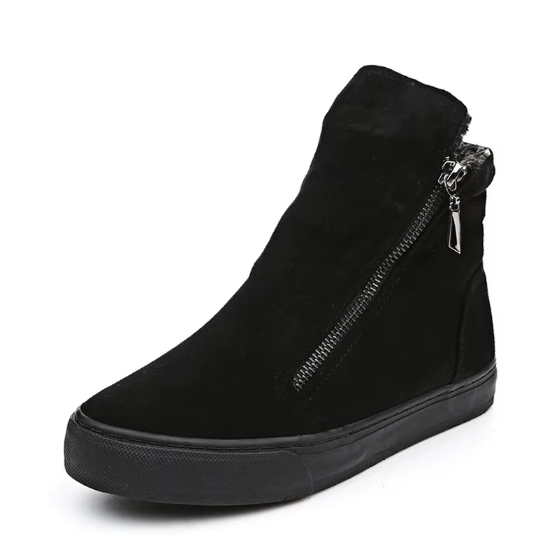 2025 Winter Snow Boots Women Winter Shoes Zip Warm Plush Cold Winter Fashion Flat Cotton Shoes Brand Ankle Botas Black D571
