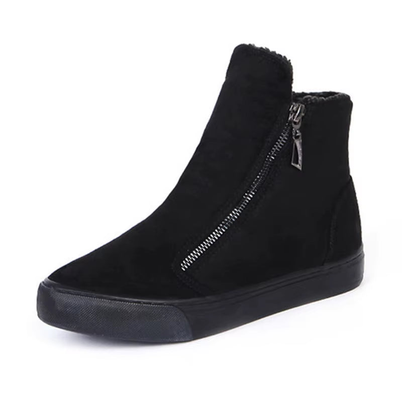 2025 Winter Snow Boots Women Winter Shoes Zip Warm Plush Cold Winter Fashion Flat Cotton Shoes Brand Ankle Botas Black D571